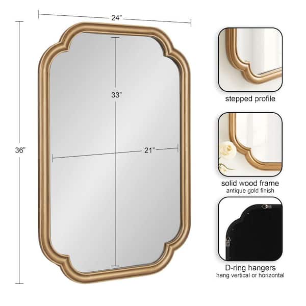 Glenby Gold 24 in. W x 36 in. H Traditional Scalloped Wood Wall Mirror