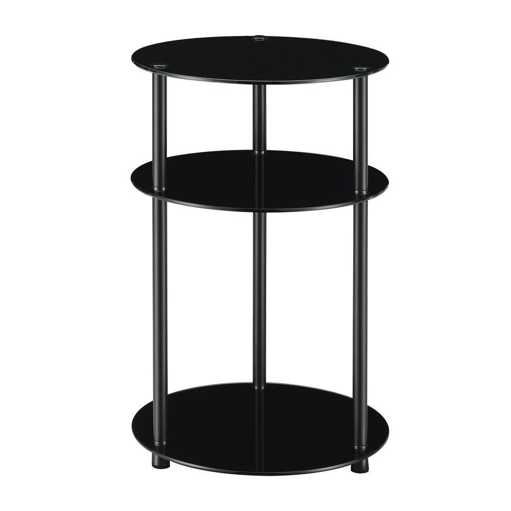 Black Round Stainless Steel and Glass 3-Tier Side Table
