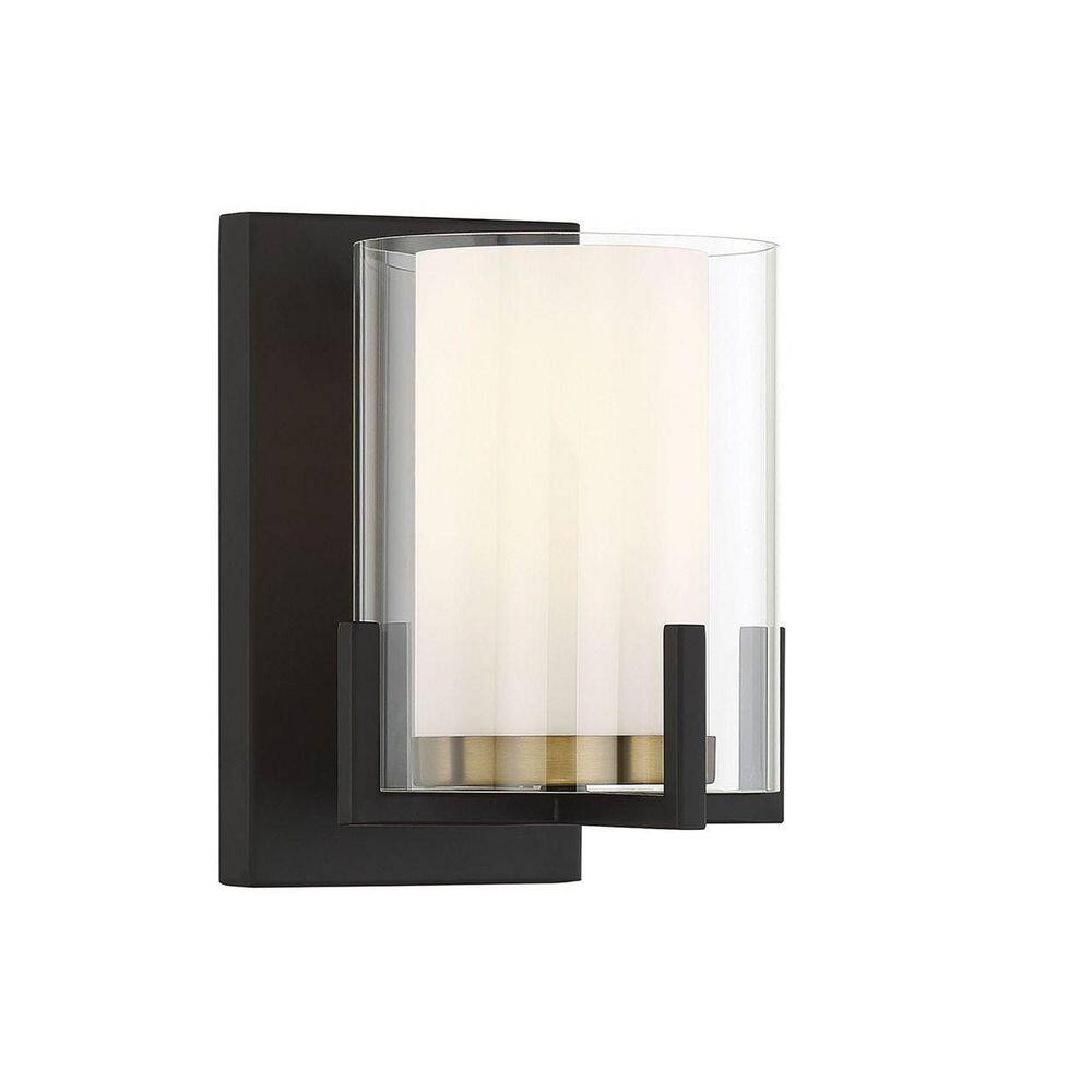 Eaton 8.25" Matte Black and Warm Brass Contemporary Outdoor Wall Sconce