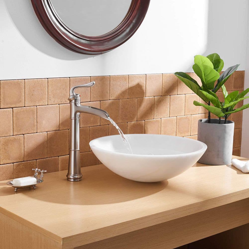 Brushed Nickel Waterfall Vessel Bathroom Faucet with Lever Handle