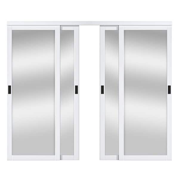 120 in. x 96 in. Solid Core 1-Lite Mirror White Primed MDF Interior Closet Sliding Door with Hardware