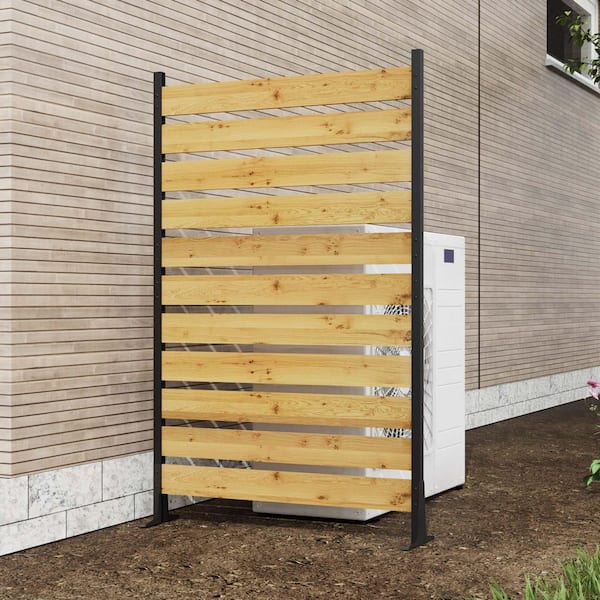 Unbranded 6 ft. x 3.2 ft. Cedar Wood Privacy Screen Panel, Trash Can and AC Enclosures Anti-Rust Frame, Outdoor Privacy Wall Brown