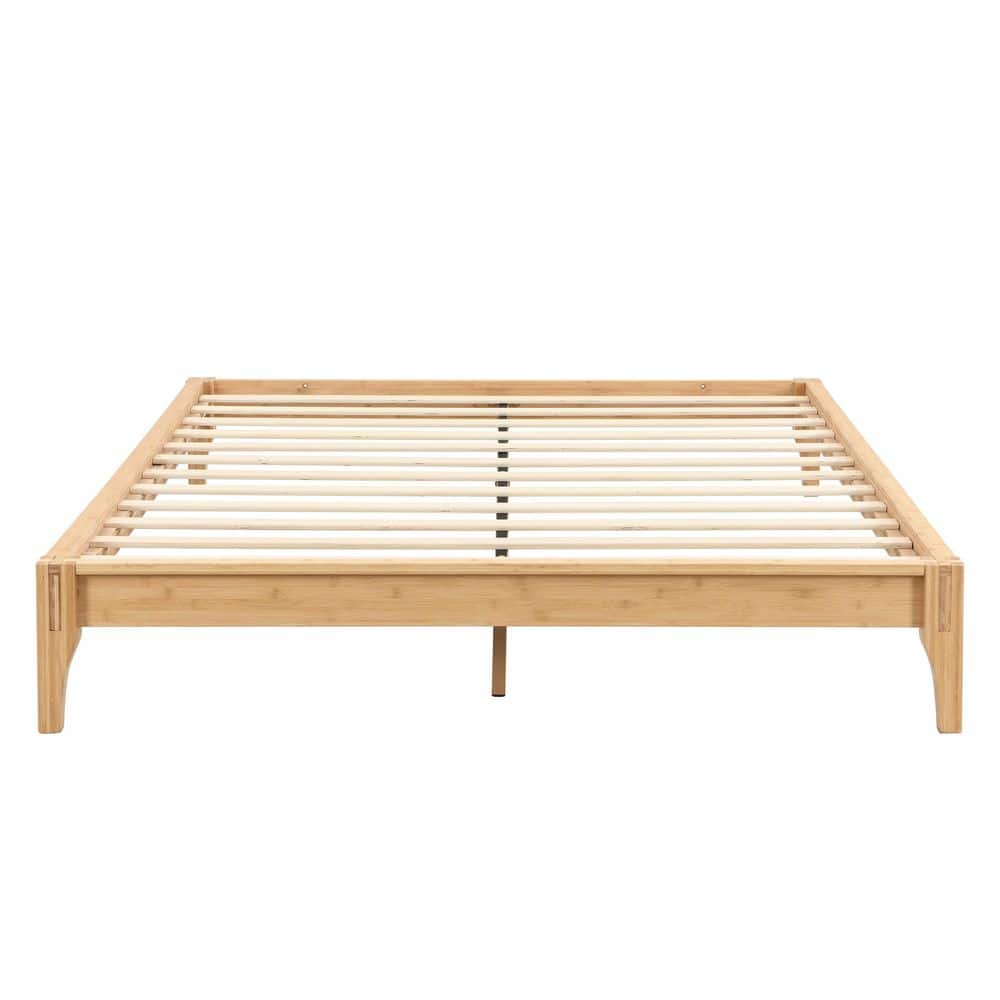 Brown 100% Solid Dry Bamboo Wood Frame Queen Size Platform Bed with Additional Center Support Slats and Legs - thumbnail 4