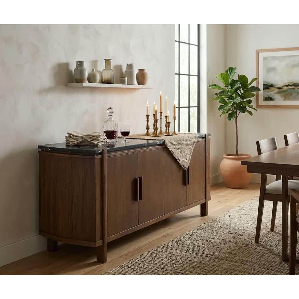 Flora Walnut and Black Natural Marble Top Buffet/Server price history on PriceWatchPro
