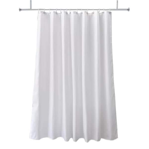 Extra Long Fabric Shower Curtain Liner 72 x 78 Water-repellent with 12 Hooks in White Weighted Bottom Hotel Quality