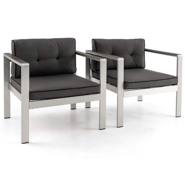 Gymax 2-Pieces Patio Aluminum Armchair Contemporary Sofa Chair WPC Armrests