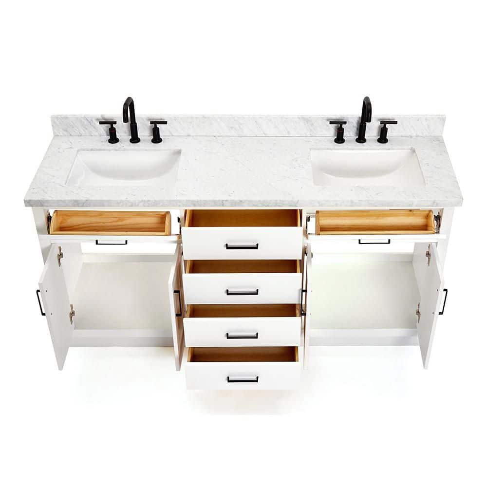 White Double Freestanding Vanity with Marble Top