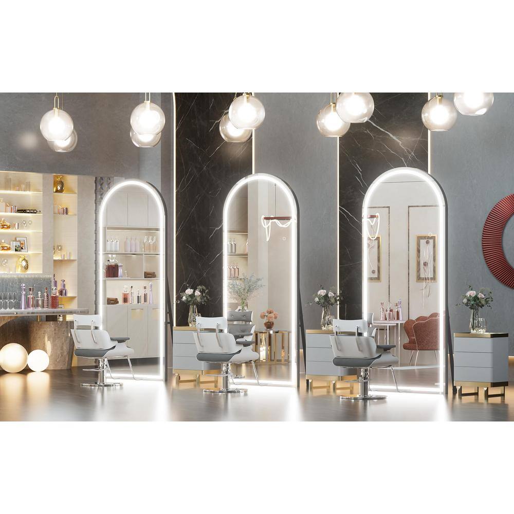 Oversized Black Metal Arch LED Full-Length Standing Mirror
