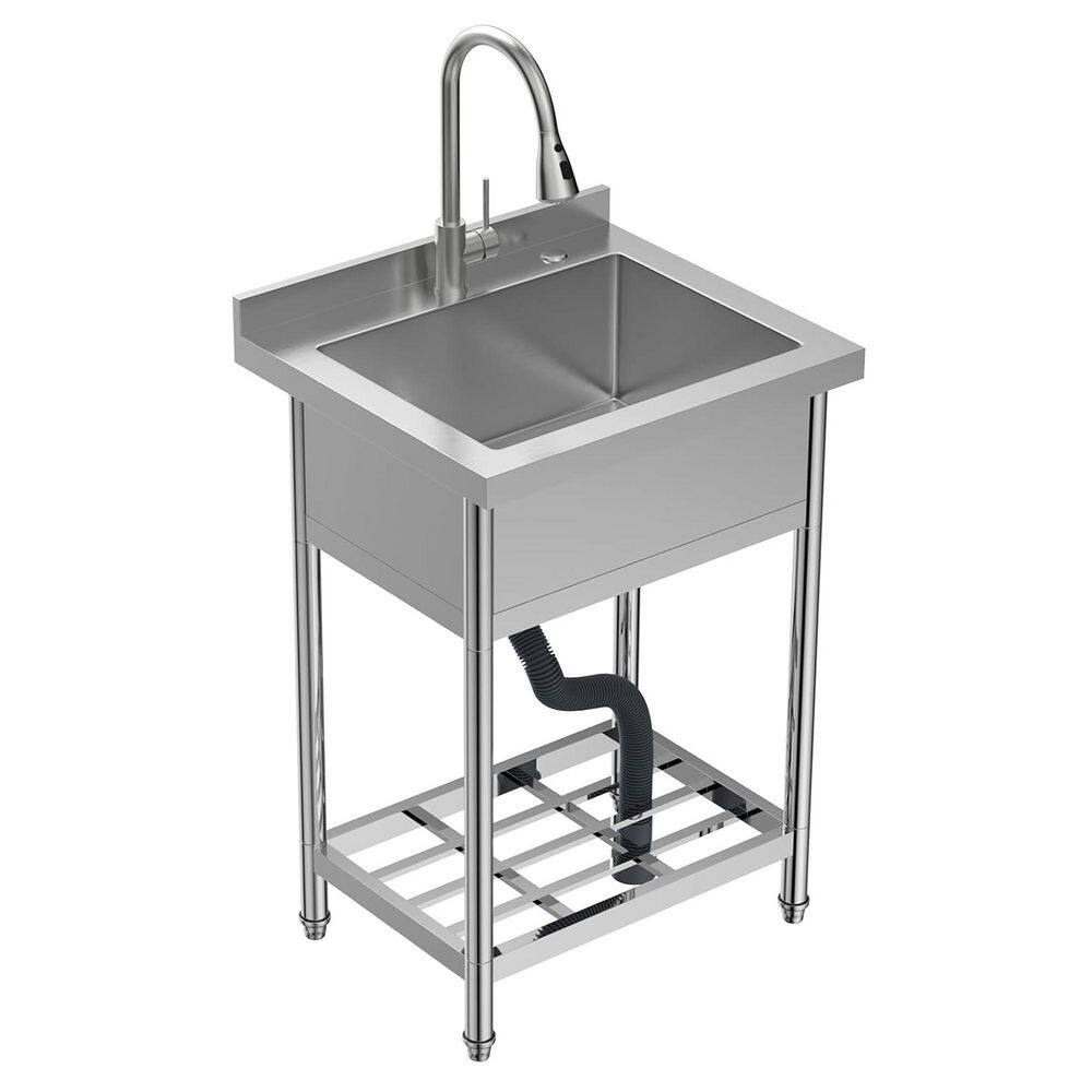24 in. Freestanding Stainless Steel 1-Compartment Commercial Laundry/Utility Sink with Pull-Out Faucet price history on PriceWatchPro