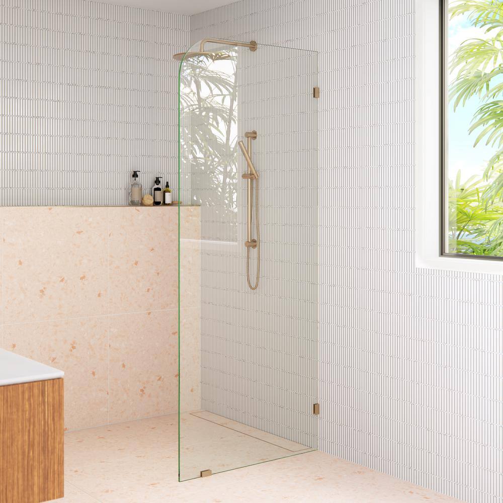 Brushed Bronze Frameless Glass Shower Panel with Brass Hardware