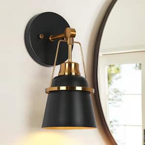 Modern Bathroom Wall Light 1-Light Black and Gold Powder Room Wall Sconce Light with Metal Shade