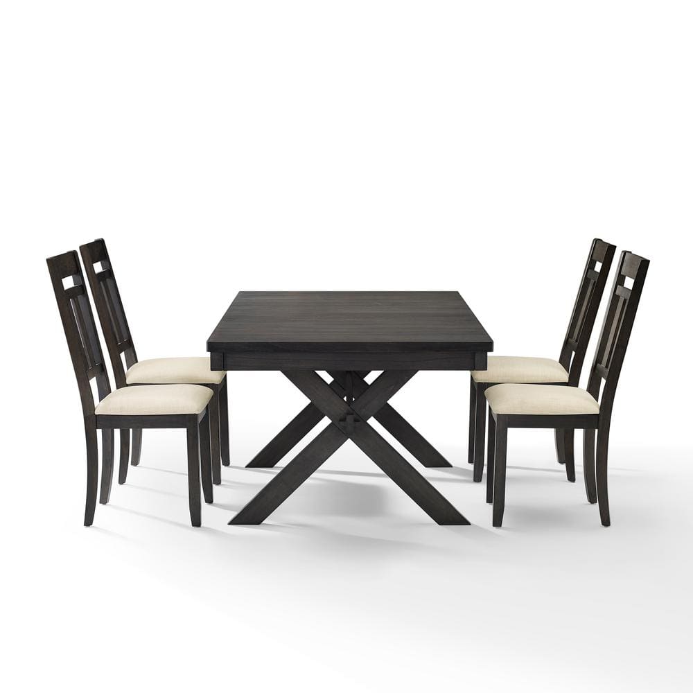 Hayden Slate Wood 5-Piece Dining Set with Cream Linen Chairs
