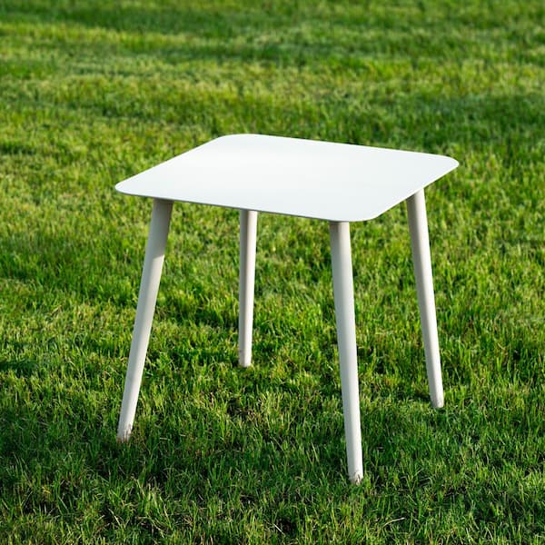 Pellebant White Aluminum Side Table with Adjustable Feet