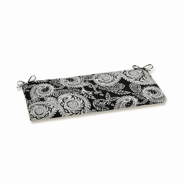 Pillow Perfect Paisley Rectangular Outdoor Bench Cushion in Black/Ivory Addie