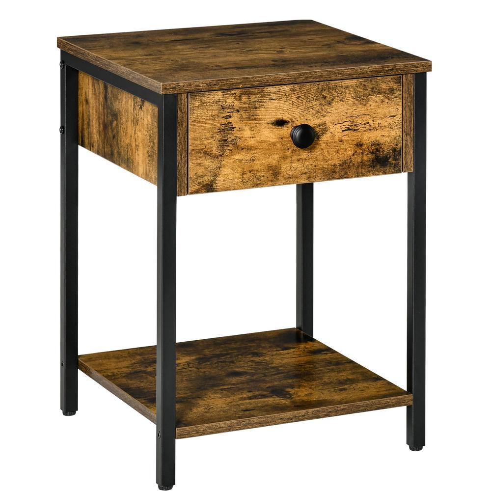 Rustic Brown, Industrial Side Table with Storage Shelf, Accent