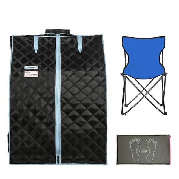 Tidoin 1-Person Black Far Infrared Sauna with Foldable Chair, Foot Heating Pad, Wired Remote Control
