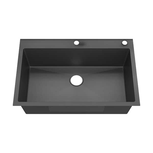 33 in. Drop-In Single Bowl 18-Gauge Black 304 stainless steel Workstation Kitchen Sink