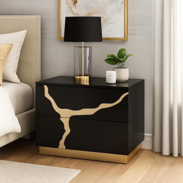 Goldie Black and Gold 2-Drawer 18 in. W Nightstand