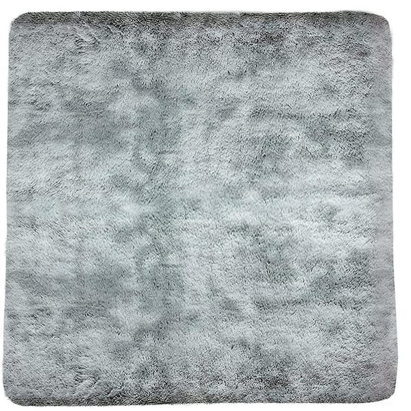 GHOUSE Contemporary Shag Grey White 5 ft. x 5 ft. Solid Square Area Rug