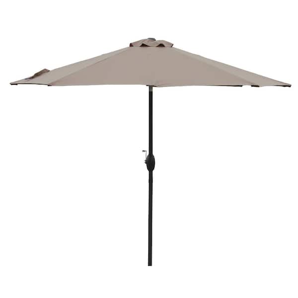 9 ft. Outdoor Umbrella Market Patio Umbrella in Taupe with Push Button Tilt and Crank
