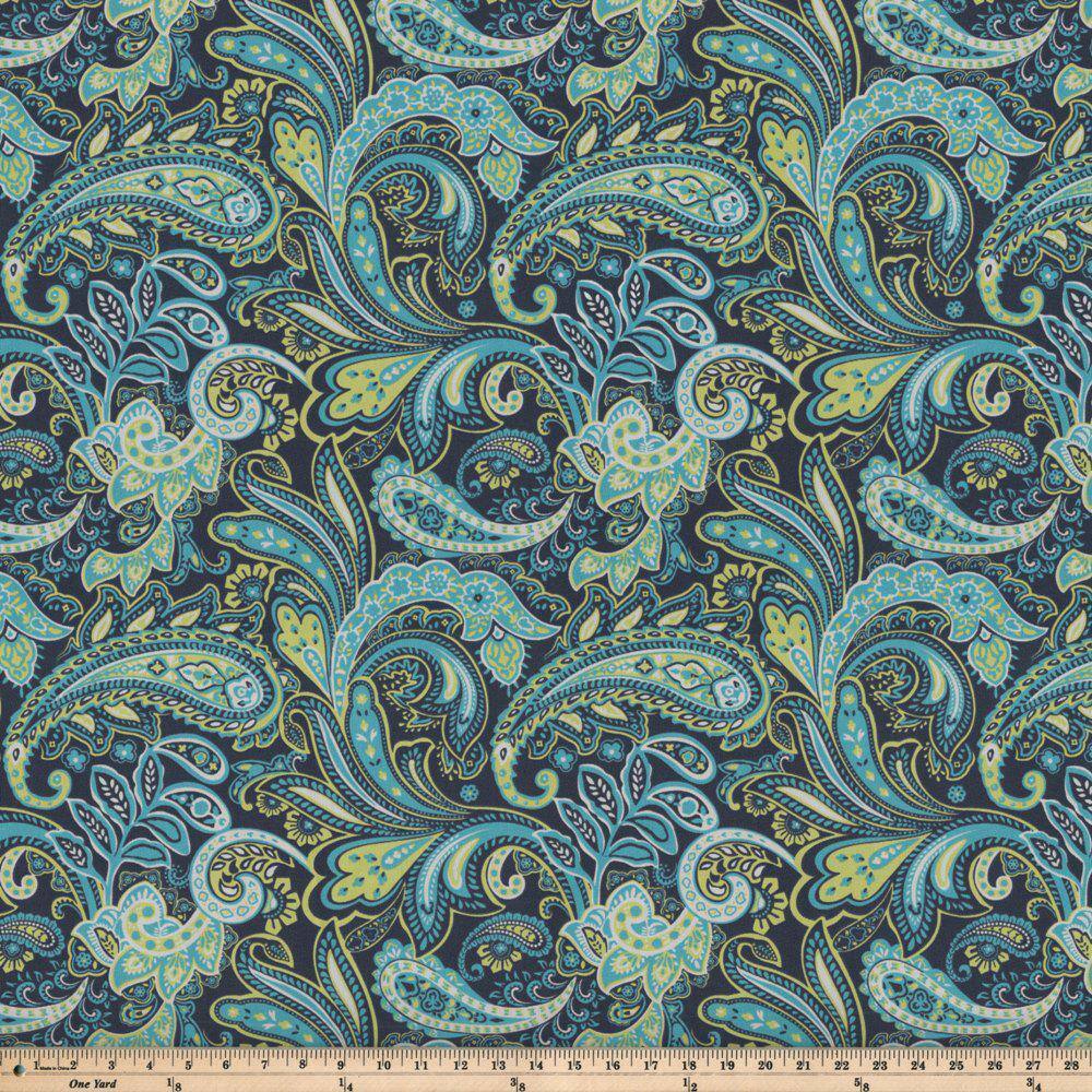 Paisley Elegance Outdoor Tufted Chair Cushions, Aqua & Navy, Set of 2