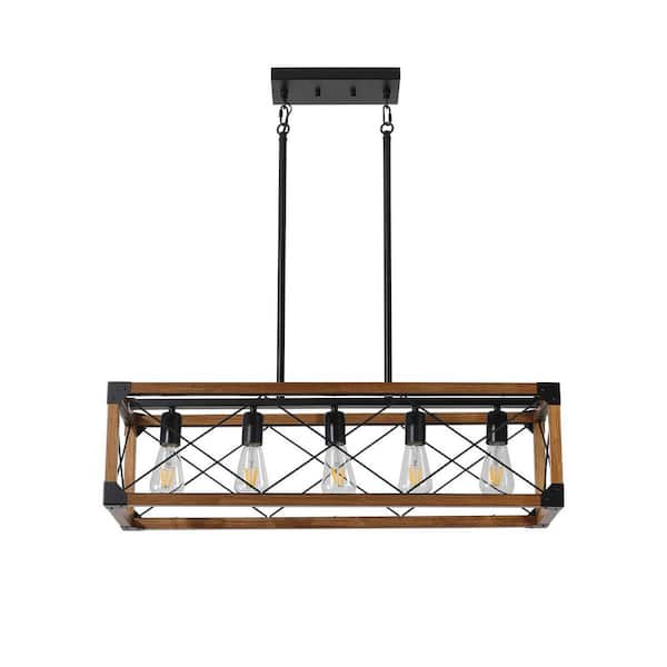 Light Pro 5-Light Bronze Farmhouse Rectangle Chandelier for Dining Room, Kitchen Island with No Bulbs Included