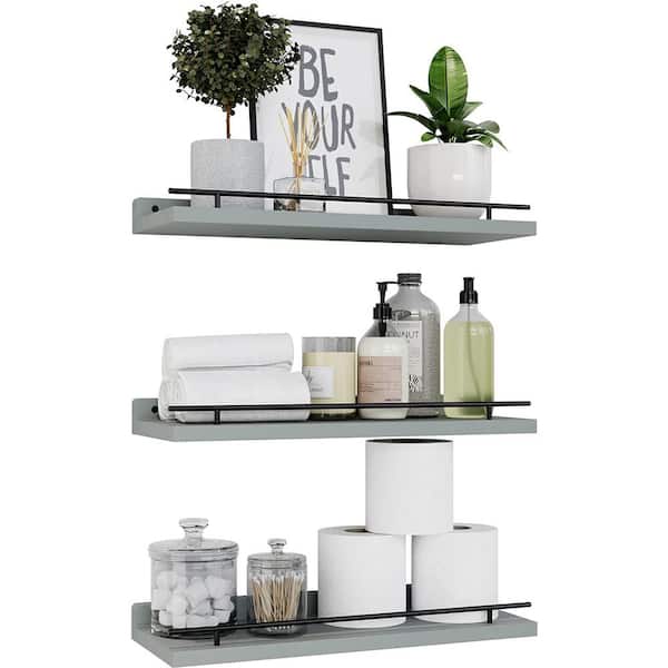Cubilan 15.7 in. W x 6 in. D Grey Wood Composite Decorative Wall Shelf Floating Shelves, Set of 3
