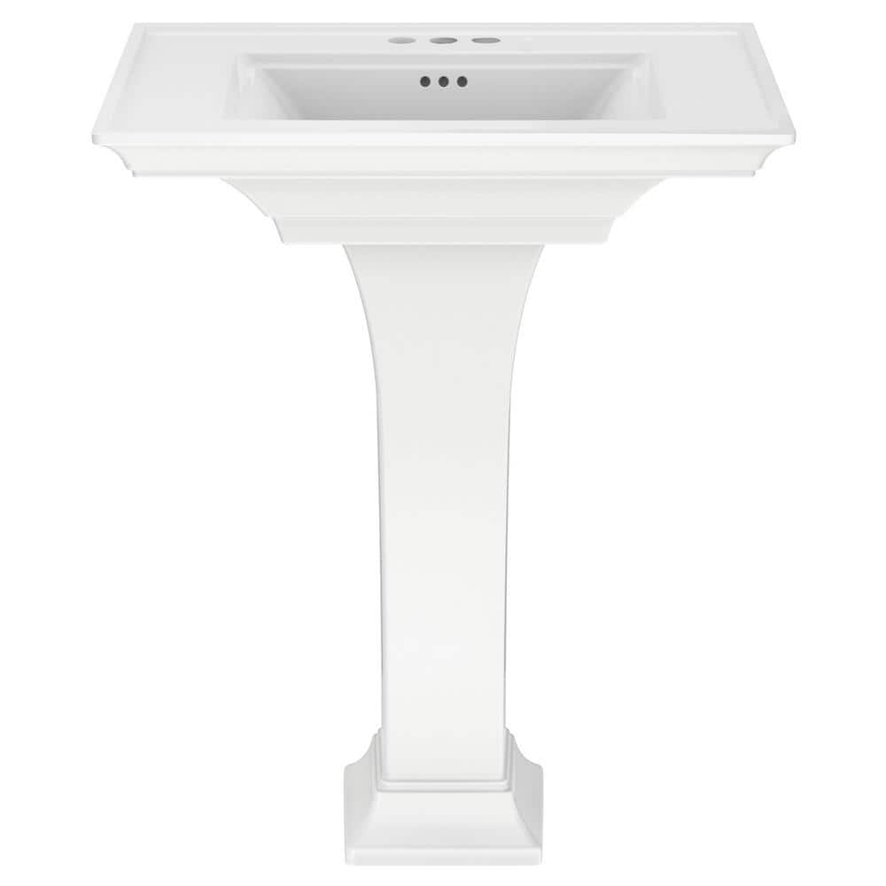 White Ceramic Rectangular Pedestal Bathroom Sink with Overflow