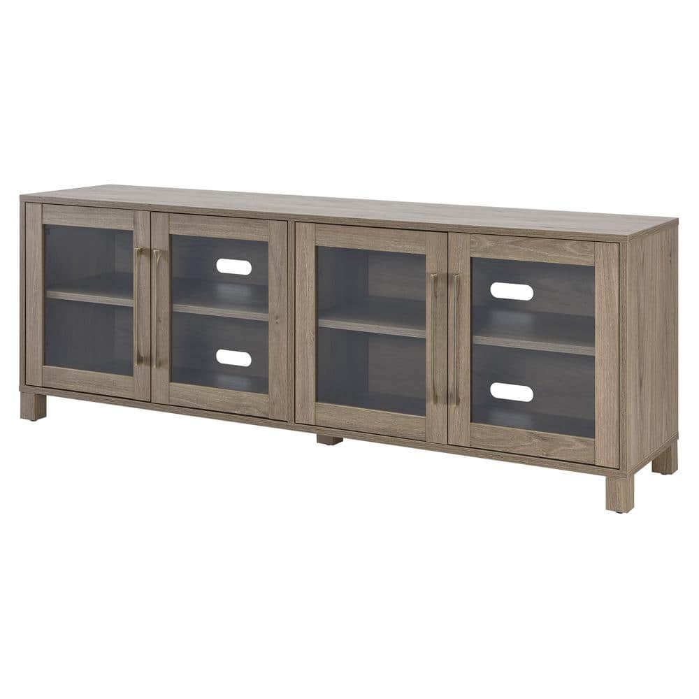 Antiqued Gray 68" Classic TV Stand with Brass Hardware