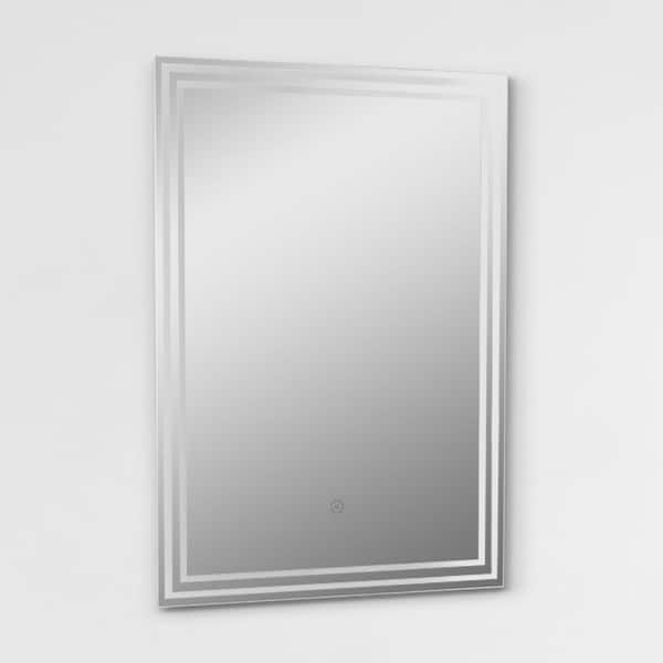 Decor Wonderland Tri Pol 23.6 in. W x 31.5 in. H Rectangular Etched Frameless LED Wall Mount Bathroom Vanity Mirror