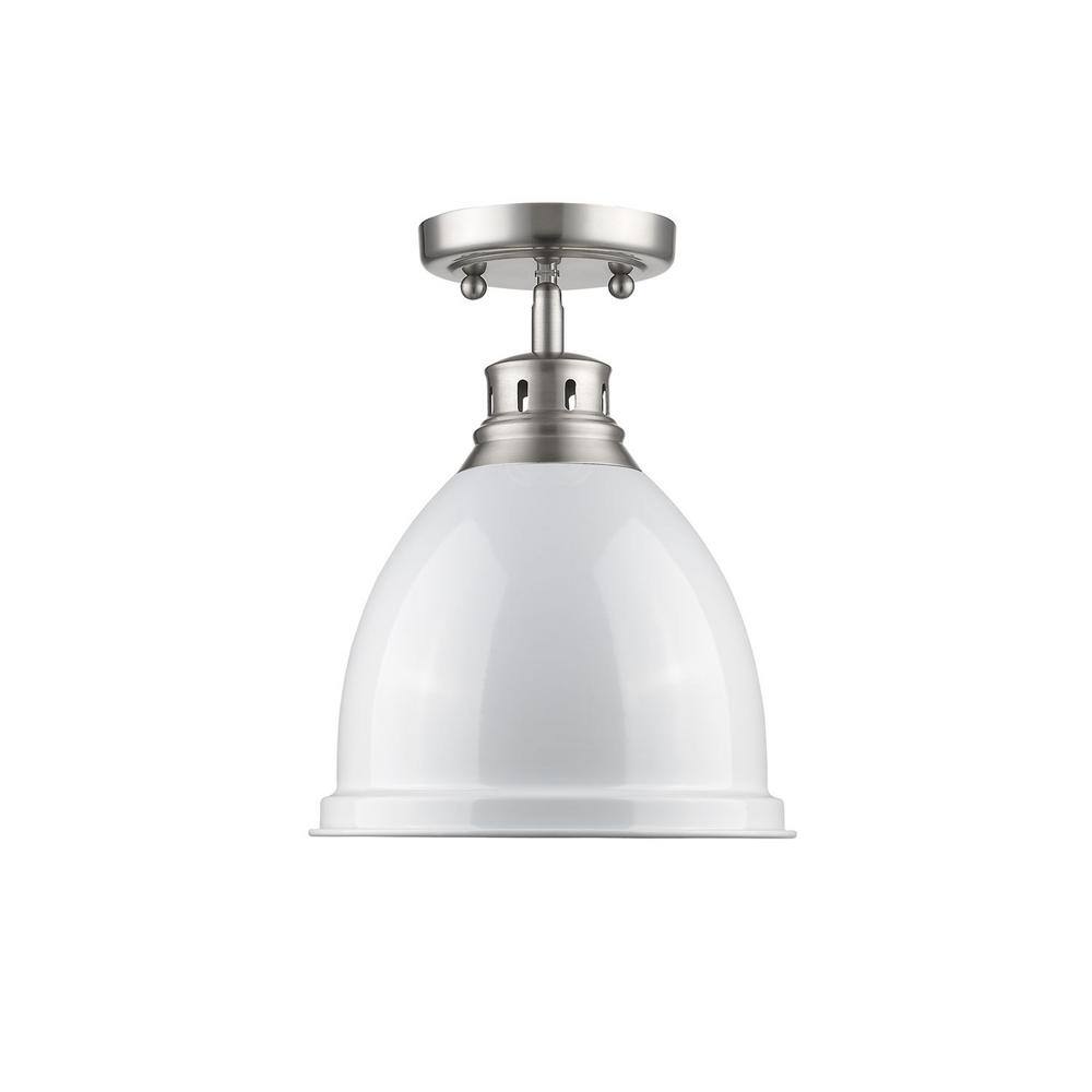 Duncan 8.88" Transitional Pewter & White Glass Flush Mount Light