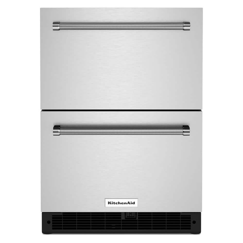 KitchenAid 24 in. 4.44 cu. ft. Undercounter Double Drawer Refrigerator in Black Cabinet/Stainless Doors