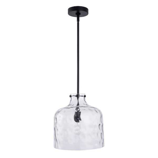 Parrot Uncle Kara 11.4 in. 1-Light Black Farmhouse Pendant Light with Clear Textured Glass Shade for Kitchen