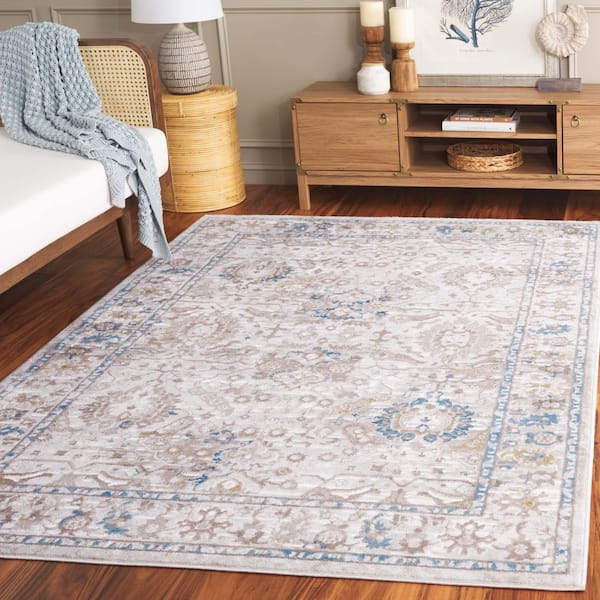 Prestige 4 ft. x 6 ft. Beige/Blue Ornate Abstract Distressed Area Rug
