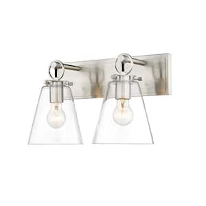 Harper 15.5 in. 2 Light Brushed Nickel Vanity Light with Glass Shade