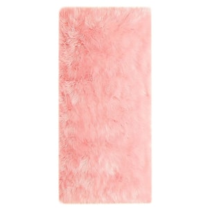 Silky Faux Fur Sheepskin Shag Light Pink 2 ft. x 5 ft. Fluffy Fuzzy Area Rug Runner Rug