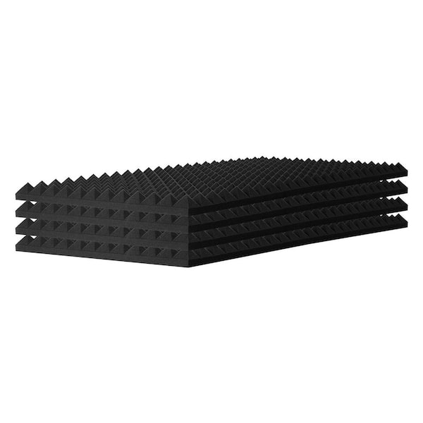 Acoustic Foam Panels, 4 Pack 48x24x2 in., Pyramid Designed Sound Absorbing Panel Black Acoustic Panels Polyurethane