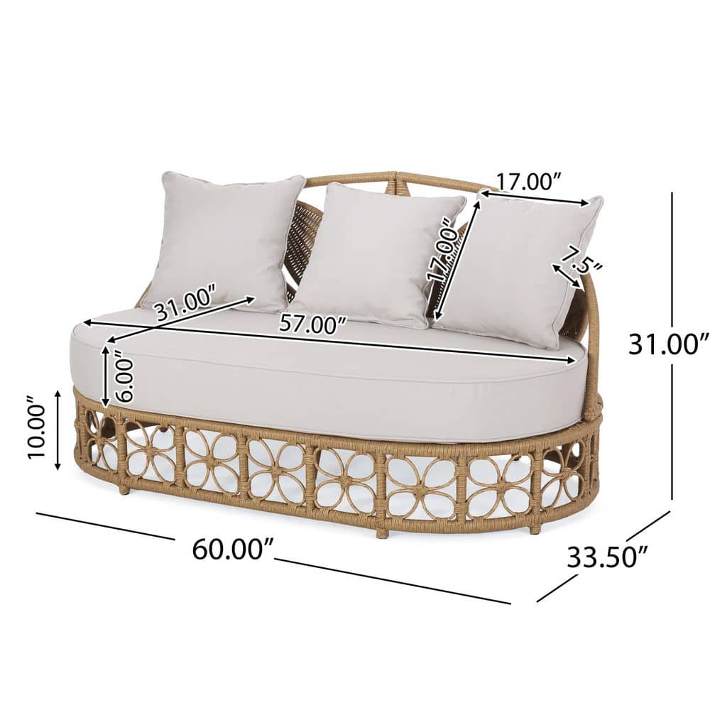 Stetson Beige and Light Brown Wicker Outdoor Daybed with Pillows