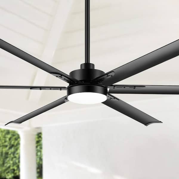 Flashwind 72 in. Indoor Matte Black Large Downrod Ceiling Fan with Adjustable White Integrated LED with 6-Black Blade and Remote