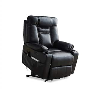 Black PU Leather Electric Power Lift Massage Recliner Chair with Remote Control, Cup Holders and USB Port Charger