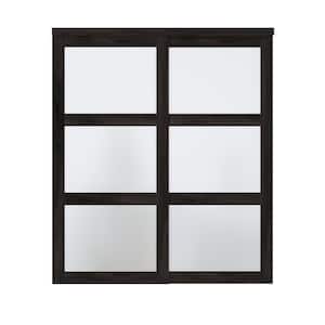 72 in. x 80 in. 3-Lites Tempered Frosted Glass Dark Brown MDF Closet Sliding Door with Hardware Kit