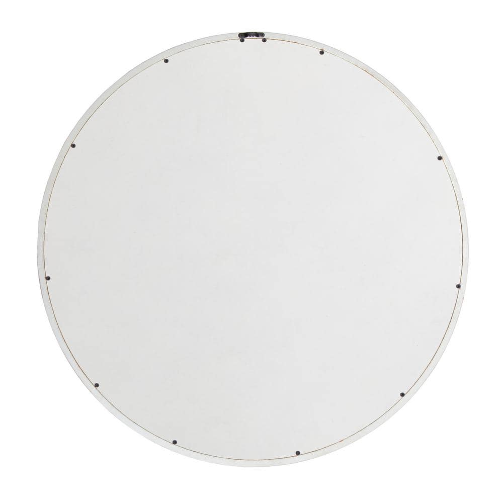 Distressed White Round Wood Frame Wall Mirror