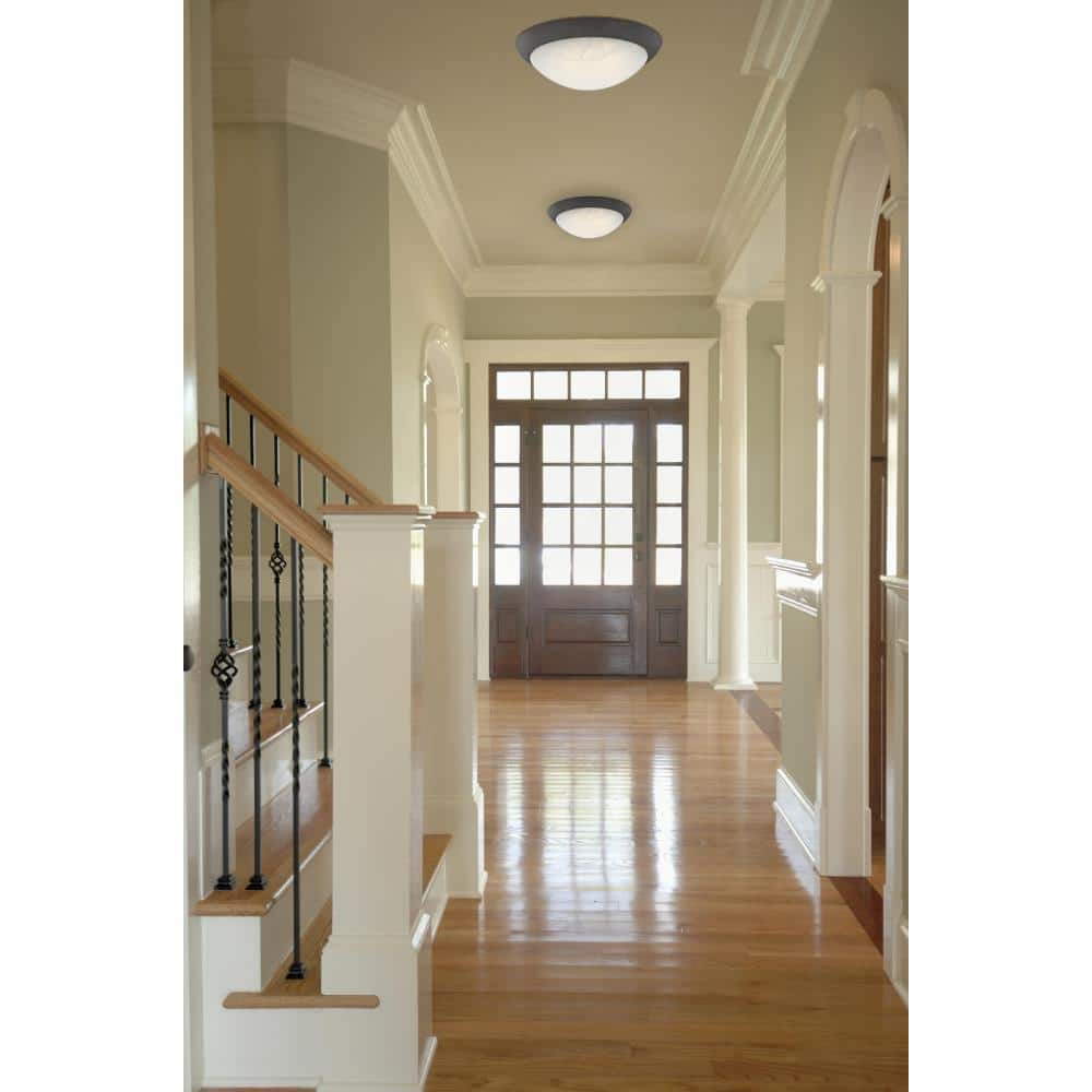 11" Alabaster Glass Globe LED Ceiling Light in Oil Rubbed Bronze