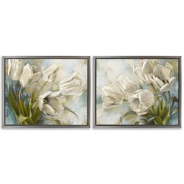Stupell Industries Tulips Curved Left and Right by Igor Levashov 2-Pieces Gray Floater Frame Nature Graphic Art Print 25 in. x 31 in.