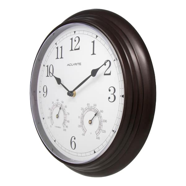 13.5 Metal Outdoor / Indoor Wall Clock With Thermometer And Humidity -  Gray - Acurite : Target