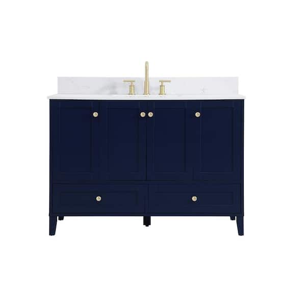 Unbranded Simply Living 48 in. W x 22 in. D x 34 in. H Bath Vanity in Blue with Calacatta White Engineered Marble Top