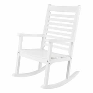 44.25" H White Hard Wood Modern Wide Seat Outdoor Rocking Chair, Outdoor Patio Chair, Outdoor Furniture, Patio Furniture