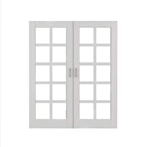 60 in. x 80 in. 10 Lite Decor Clear Glass Solid Core French Doors Without Jamb Double Interior Door Slab with Ball Catch