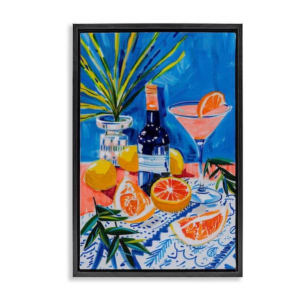 Stupell Industries Wine Bottle & Citrus by LSR Design Studio Black Floater Frame Food Graphic Art Print 25 in. x 17 in.