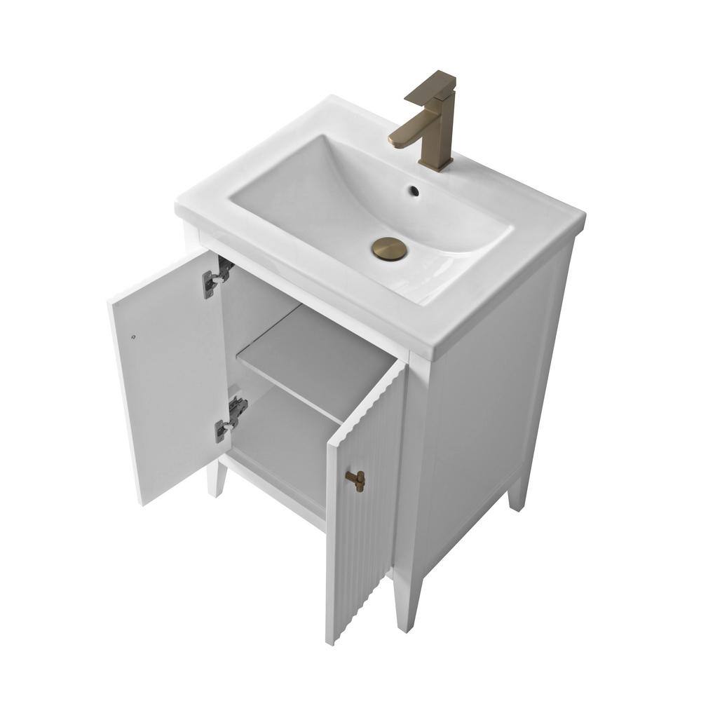 White and Gold Freestanding Single Bathroom Vanity with Ceramic Top